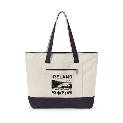 Ireland Island Life Canvas Tote — Personalize Zippered Travel Market Bag