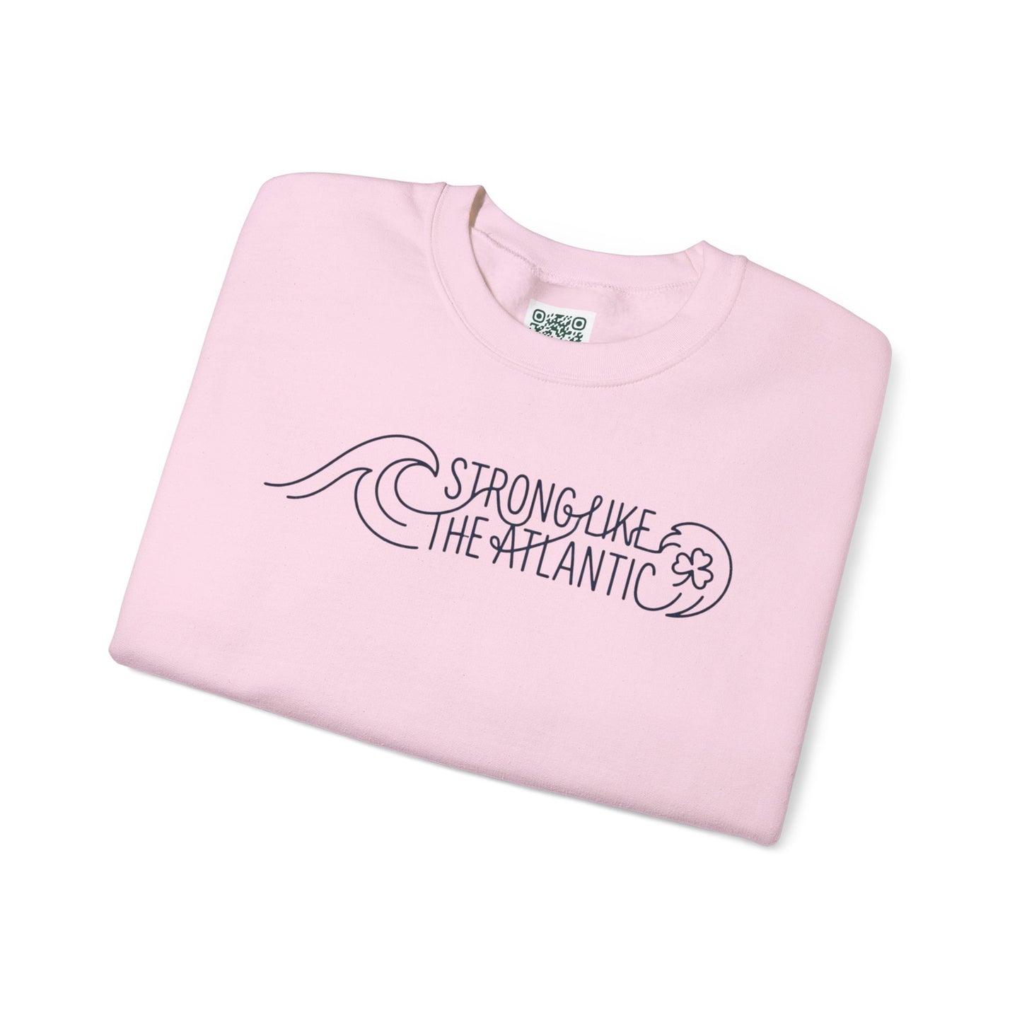 Irish Crewneck Sweatshirt — "Strong Like the Atlantic" Minimal Wave Design