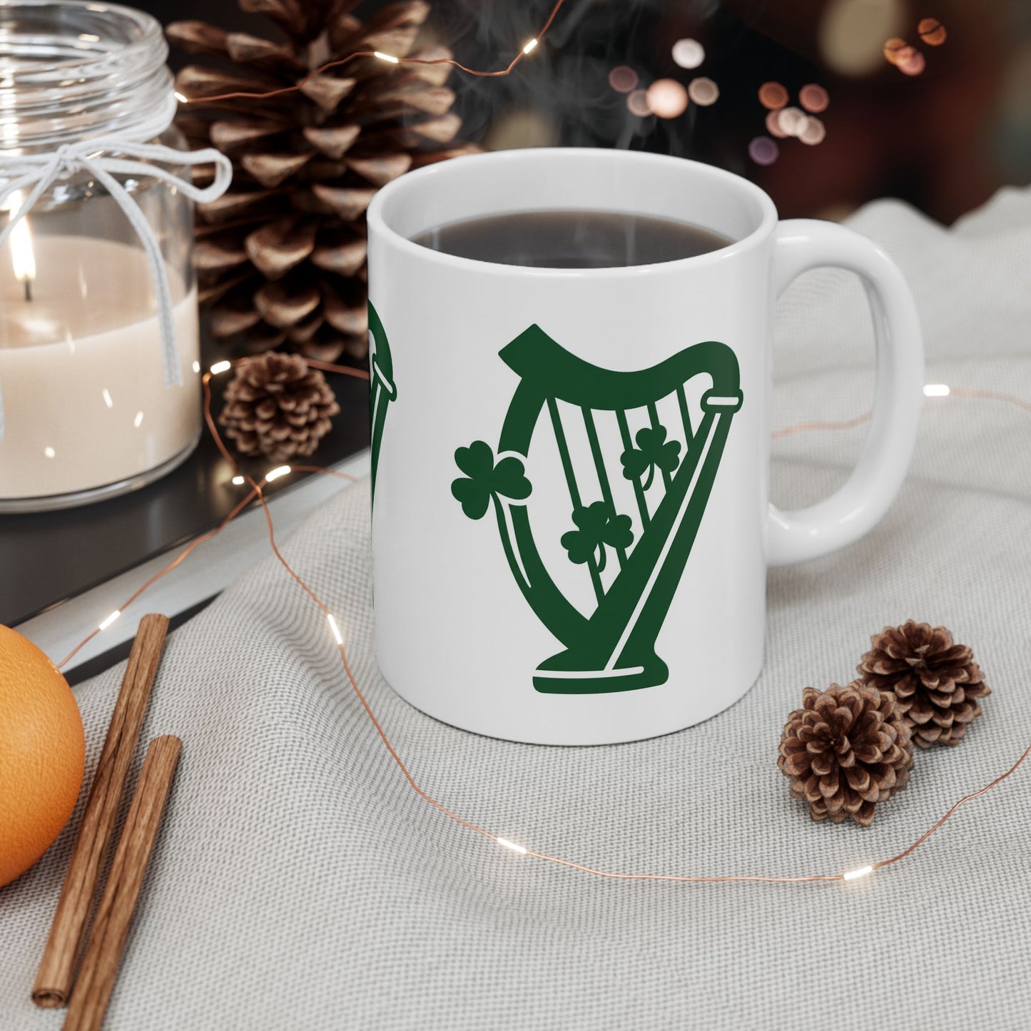 Shamrock Harp Ceramic Mug — Irish St. Patrick's Day Coffee Cup (11oz & 15oz)