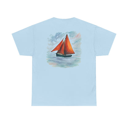 Personalized Irish Tides Unisex Heavy Cotton Tee | Galway Hooker Watercolor | Nautical Ocean Lover Gift