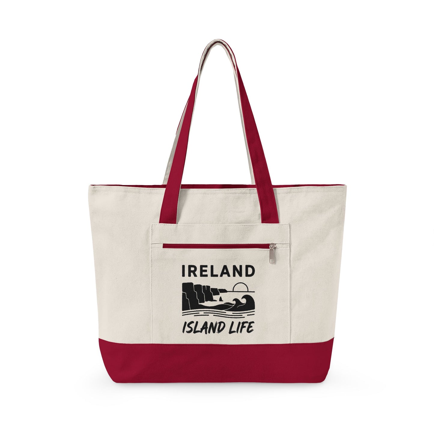 Ireland Island Life Canvas Tote — Personalize Zippered Travel Market Bag