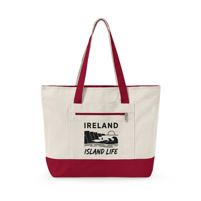 Ireland Island Life Canvas Tote — Personalize Zippered Travel Market Bag