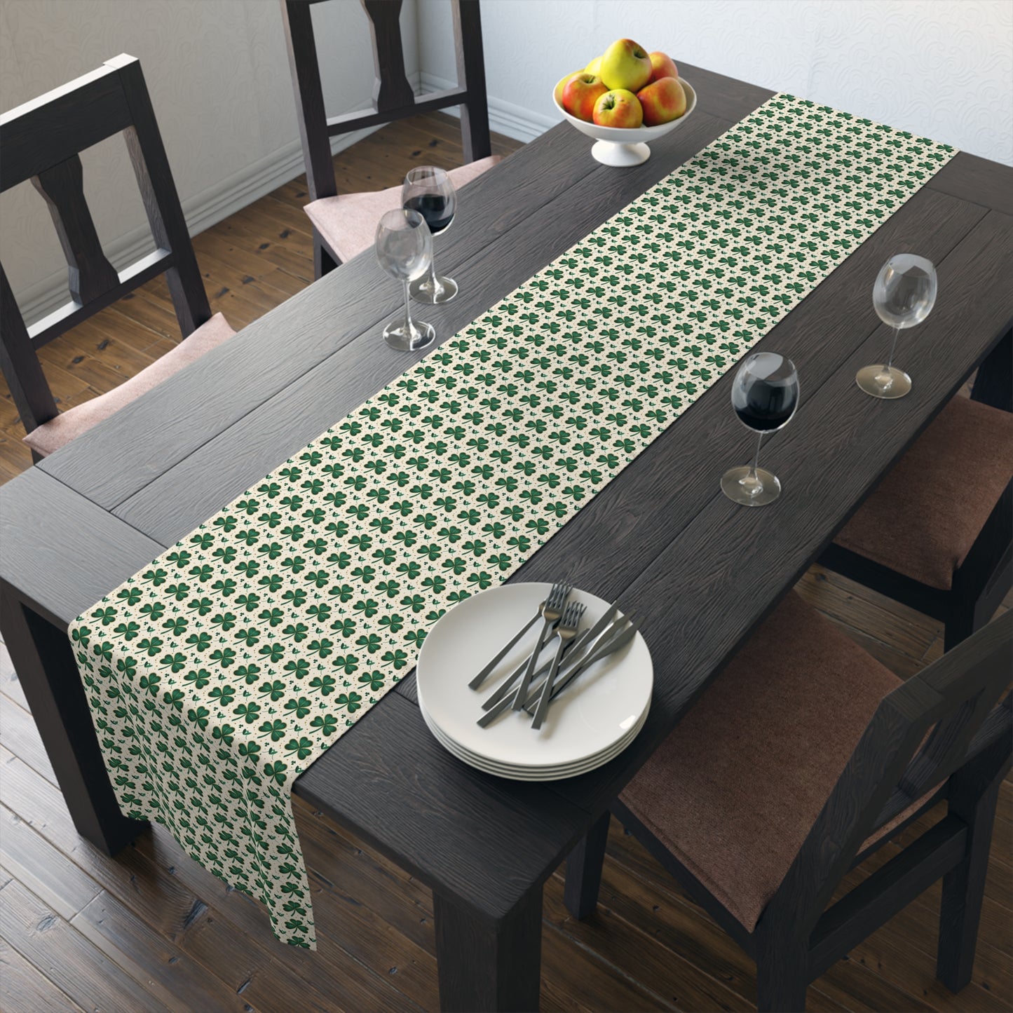 Shamrock Pattern Table Runner — Green Clover St. Patrick’s Day Decor