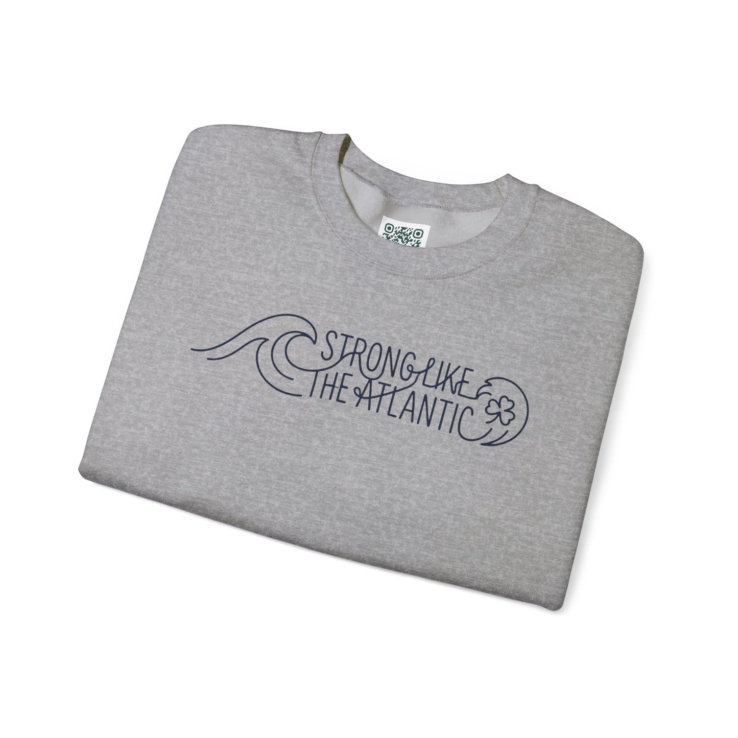 Irish Crewneck Sweatshirt — "Strong Like the Atlantic" Minimal Wave Design