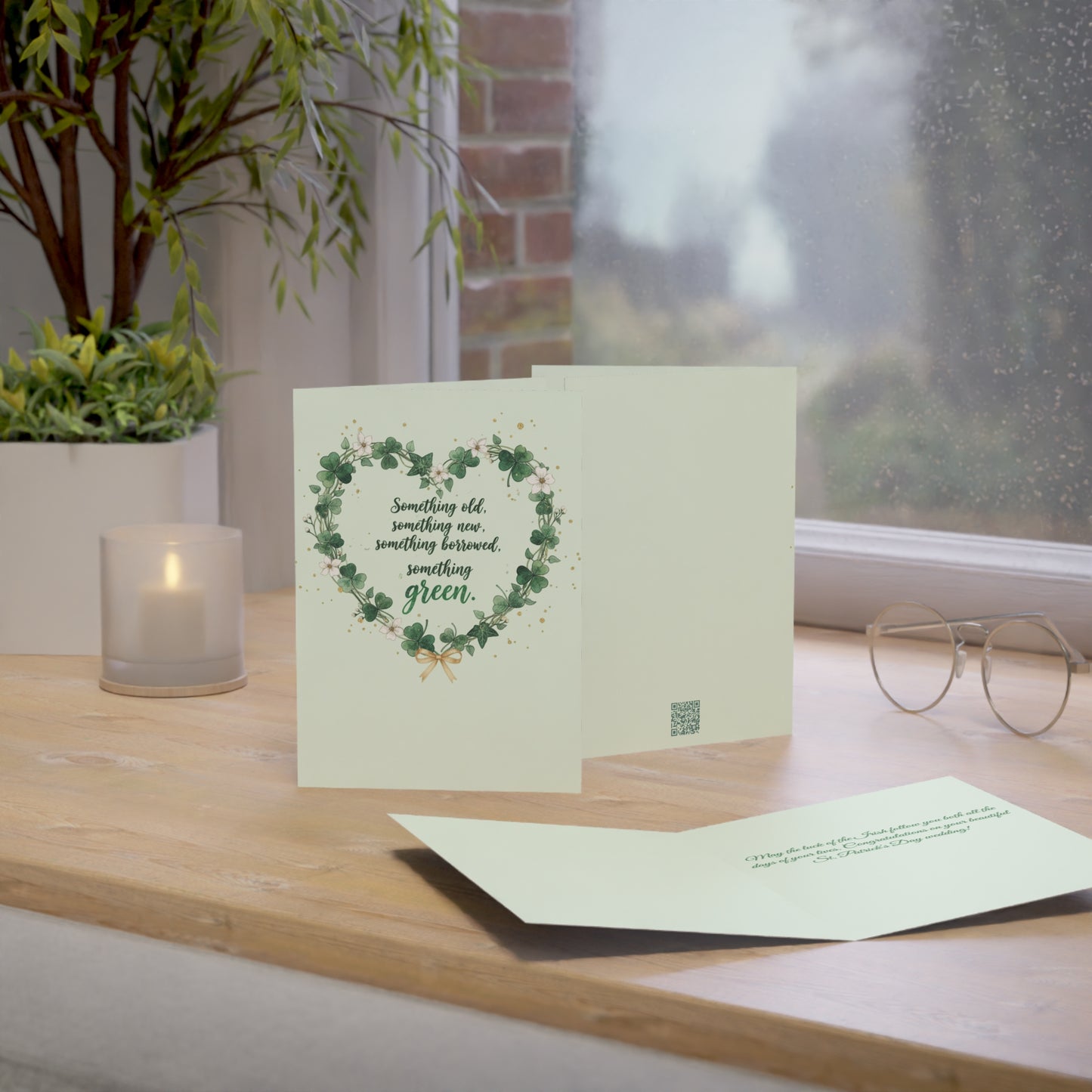 St. Patrick's Day Wedding Card — "Something old, something new, something borrowed, something green" — Personalized Congratulations