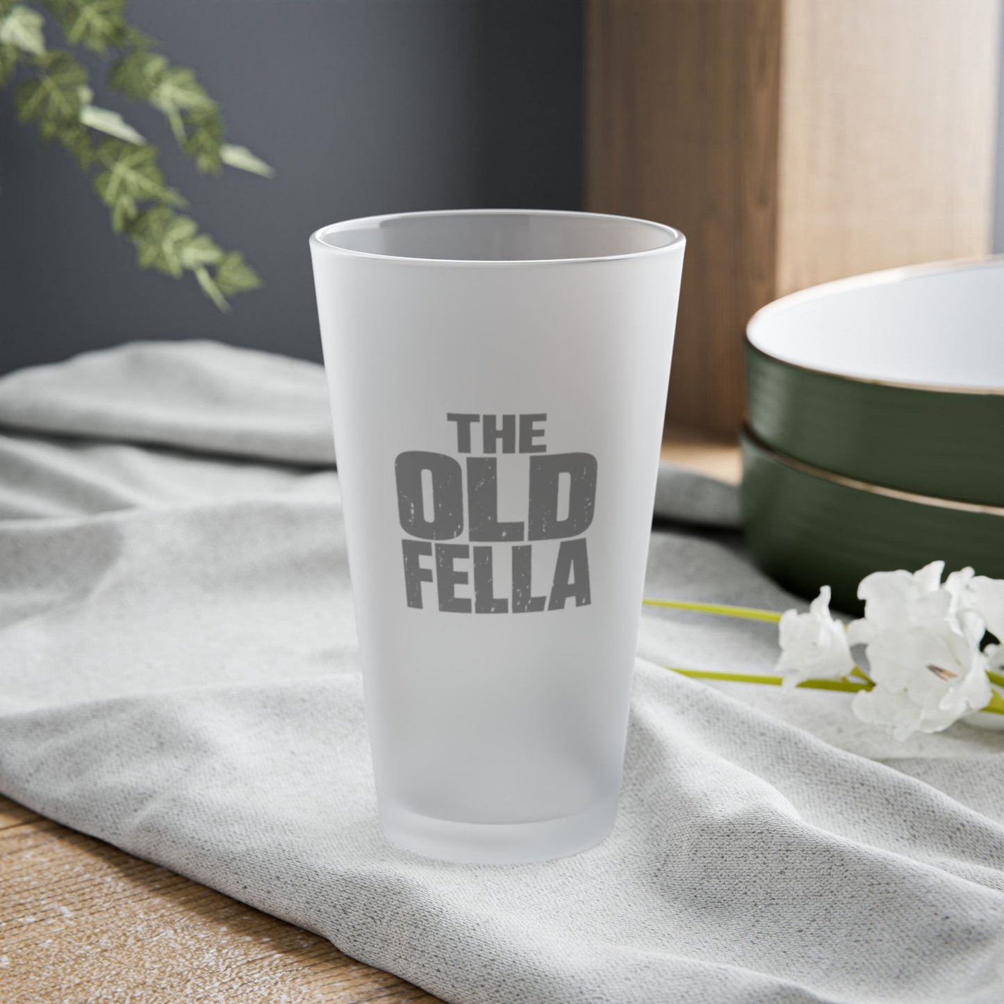 Frosted Pint Glass - "The Old Fella" 16oz Novelty Beer Glass