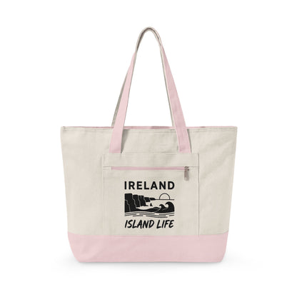 Ireland Island Life Canvas Tote — Personalize Zippered Travel Market Bag