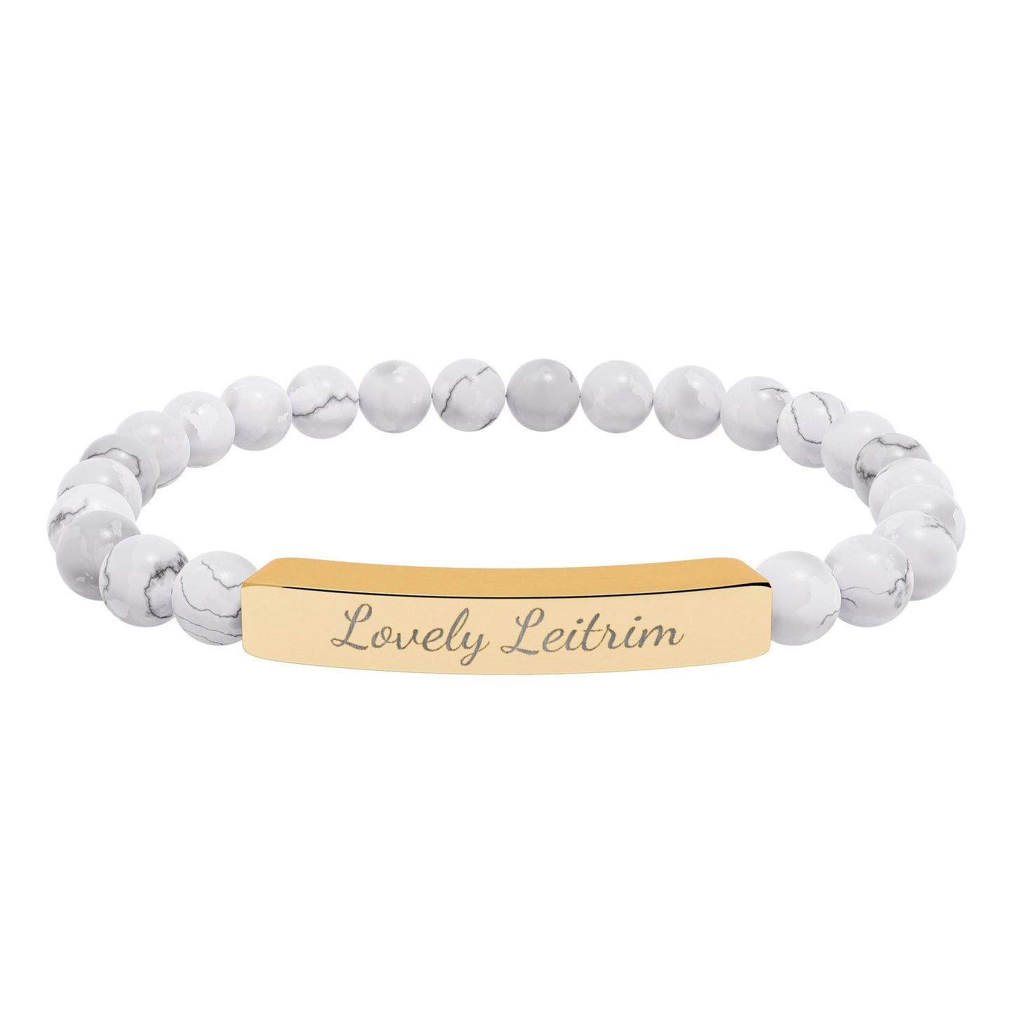 Personalized Engraved Natural Stone Stretch Bracelet — Custom Irish Message