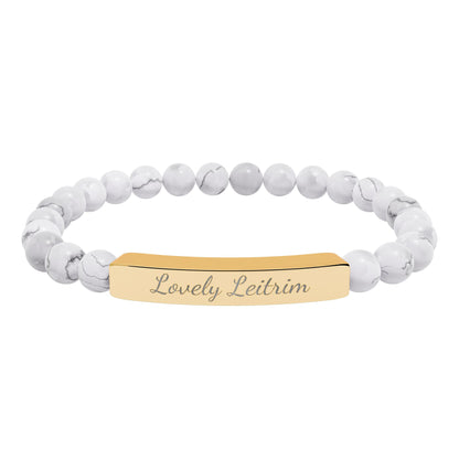 Personalized Engraved Natural Stone Stretch Bracelet — Custom Irish Message