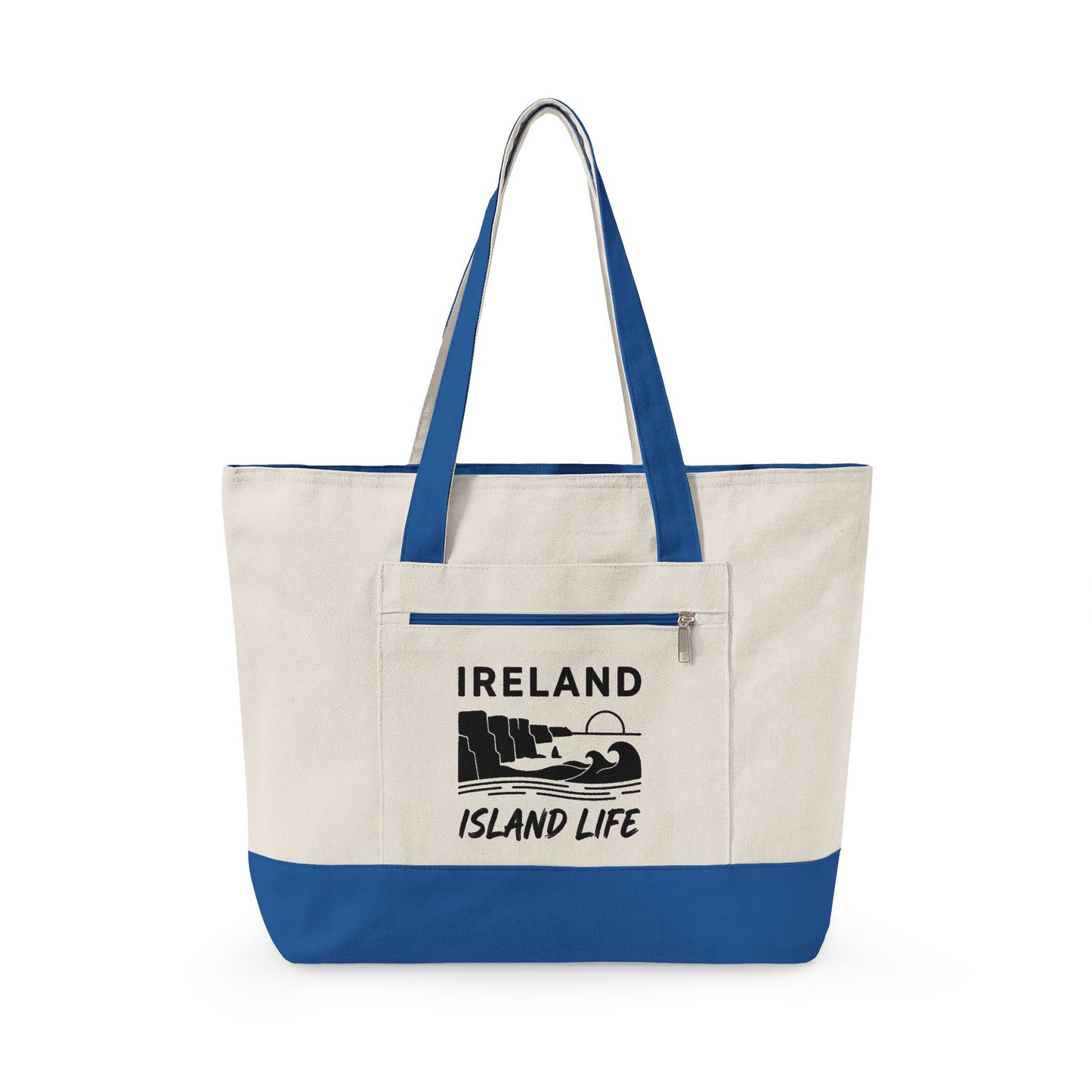 Ireland Island Life Canvas Tote — Personalize Zippered Travel Market Bag