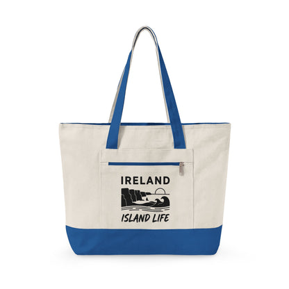 Ireland Island Life Canvas Tote — Personalize Zippered Travel Market Bag