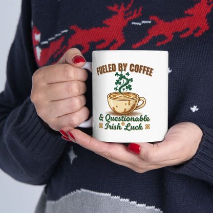 Fueled by Coffee & Caffeine and Irish Luck Ceramic Mug — Retro St. Patrick’s Coffee Gift (11oz, 15oz)