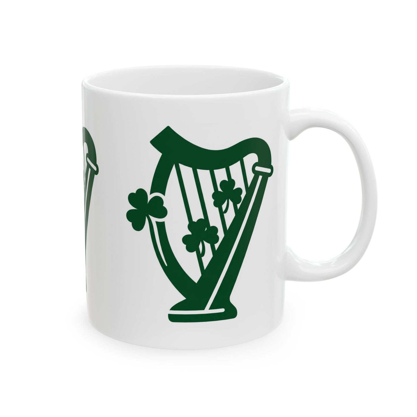 Shamrock Harp Ceramic Mug — Irish St. Patrick's Day Coffee Cup (11oz & 15oz)