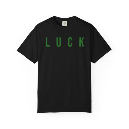 Luck T-Shirt — Simple Green 'LUCK' Tee with Shamrock Back