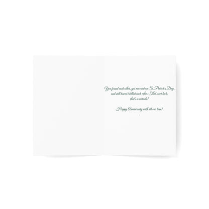 Anniversary Greeting Card — "Raising a glass to the luckiest couple" (St. Patrick's Day Married)