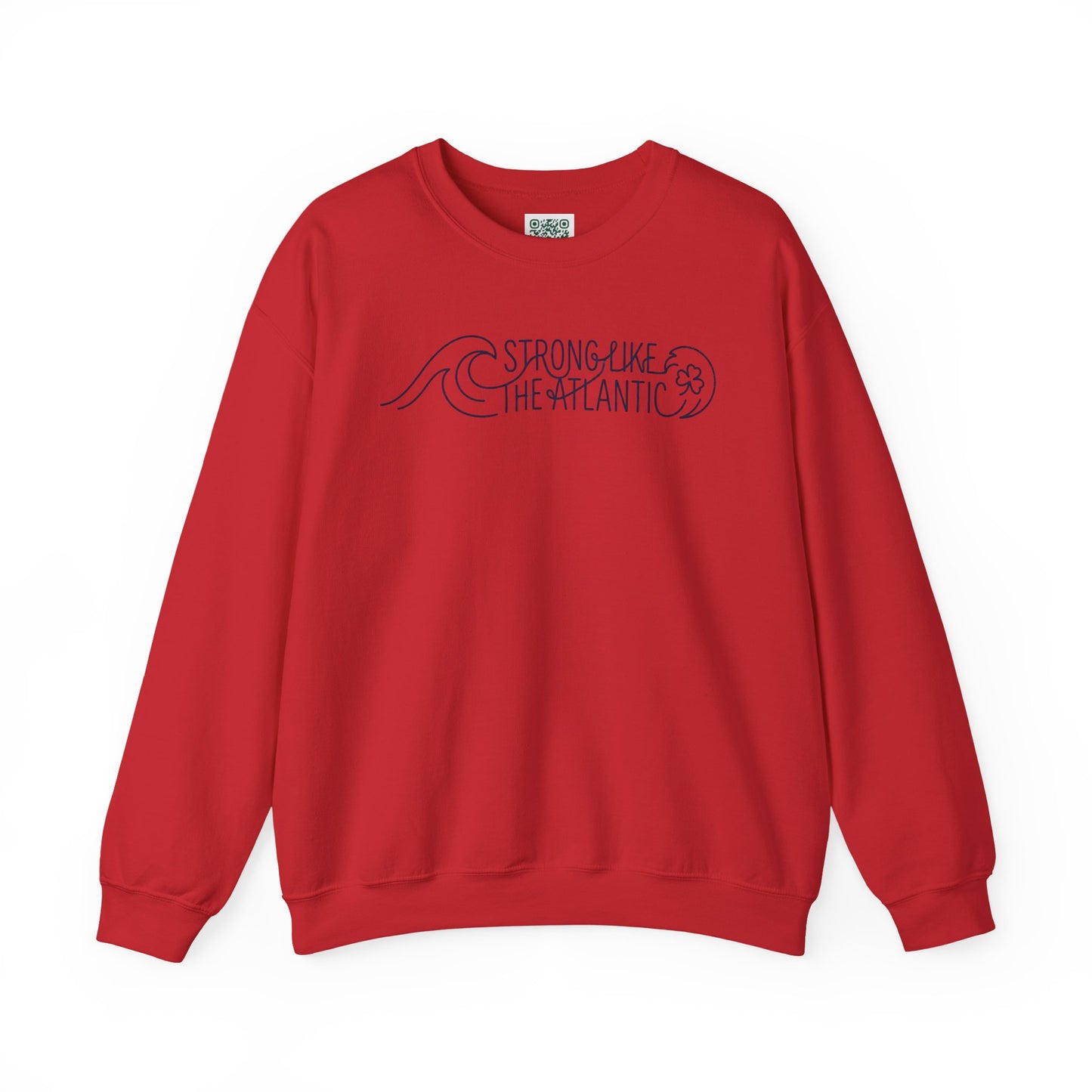 Irish Crewneck Sweatshirt — "Strong Like the Atlantic" Minimal Wave Design