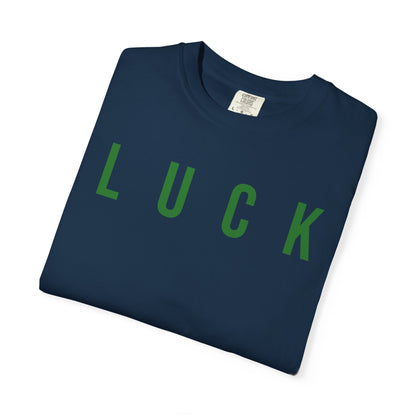 Luck T-Shirt — Simple Green 'LUCK' Tee with Shamrock Back