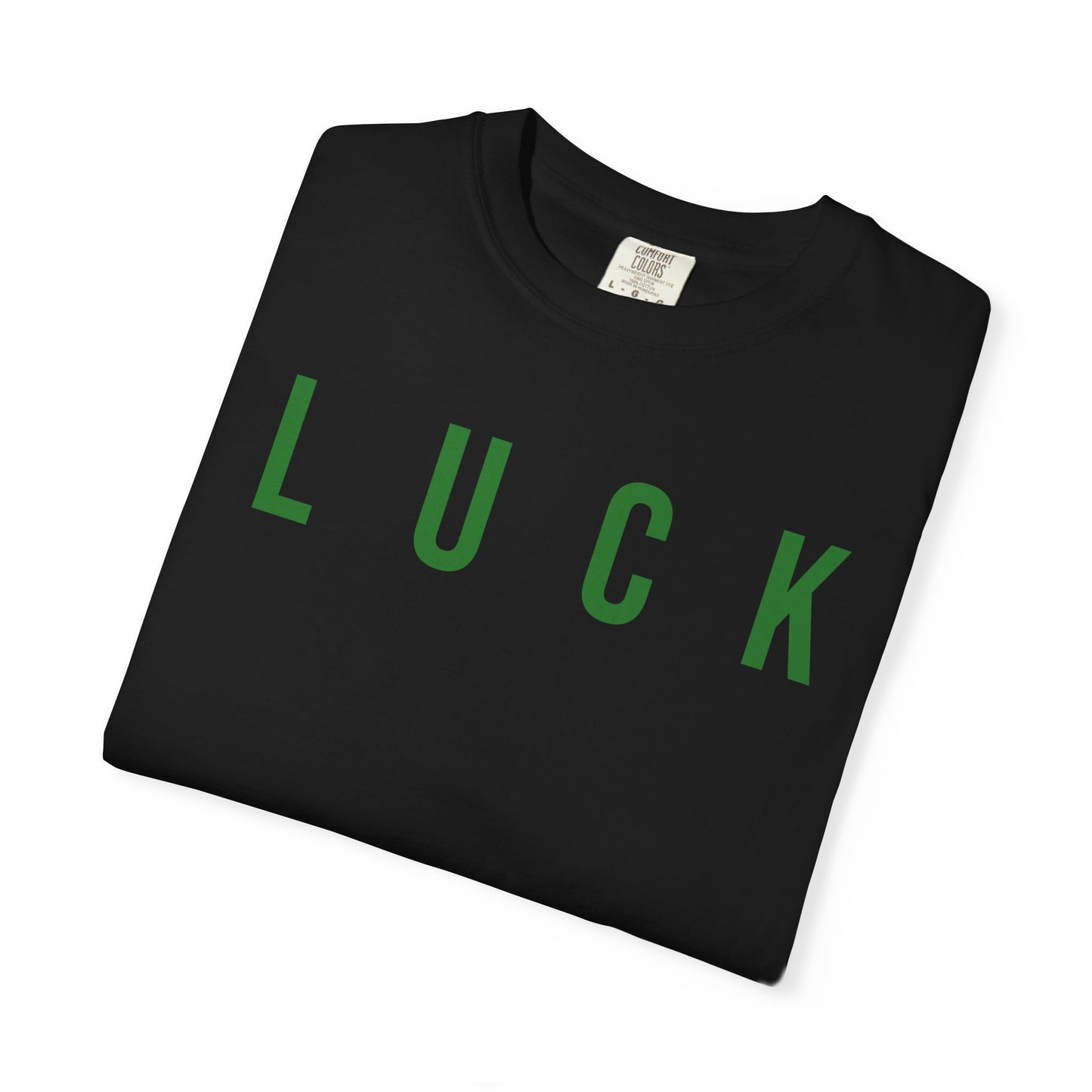 Luck T-Shirt — Simple Green 'LUCK' Tee with Shamrock Back