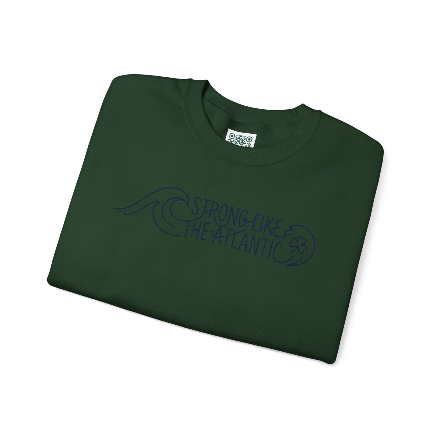 Irish Crewneck Sweatshirt — "Strong Like the Atlantic" Minimal Wave Design