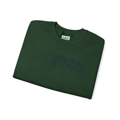 Irish Crewneck Sweatshirt — "Strong Like the Atlantic" Minimal Wave Design
