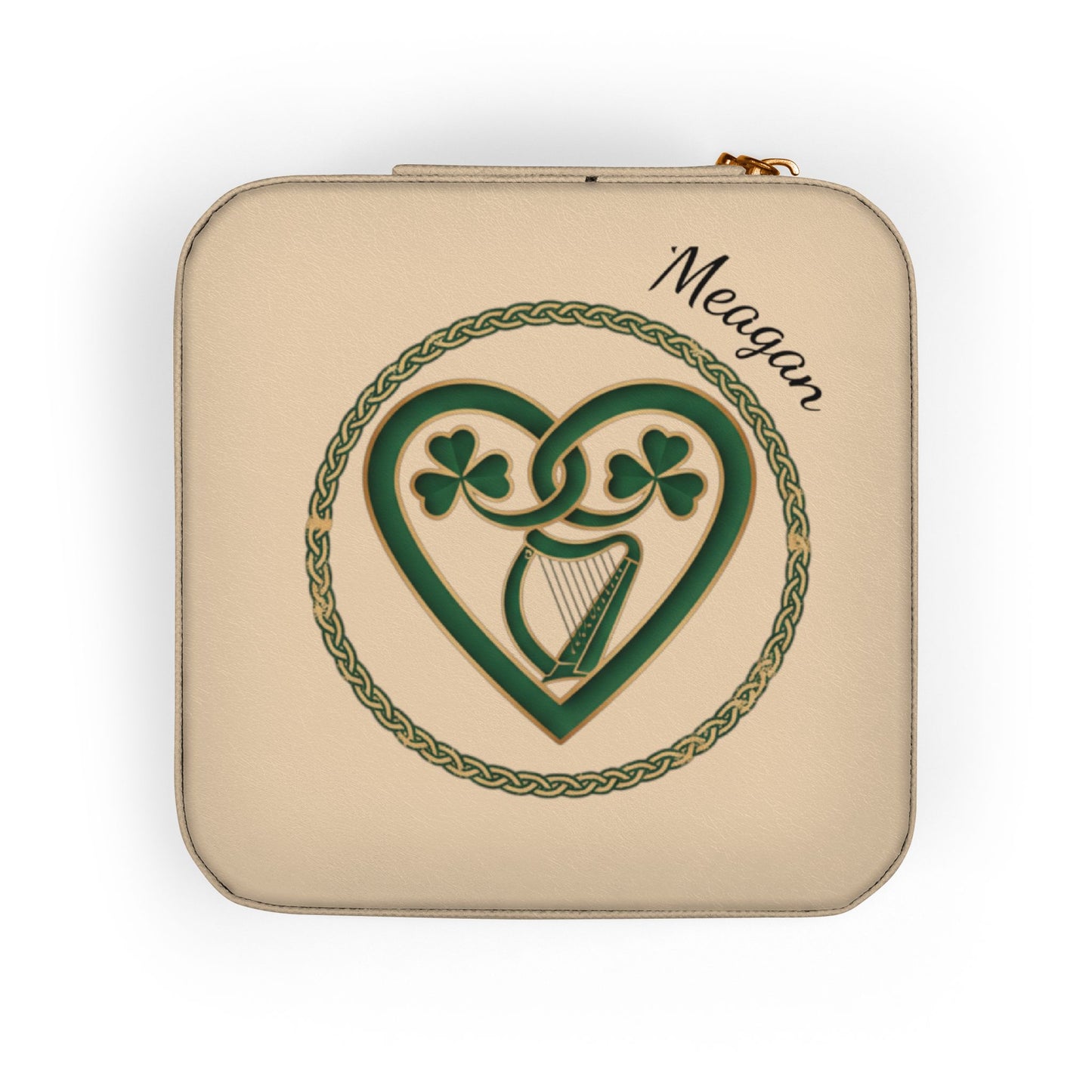 Personalized Irish Design Jewelry Travel Case — Compact Zippered Organizer with Ring & Earring Compartments (Add Name, Quote or Date)