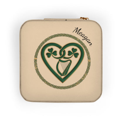Personalized Irish Design Jewelry Travel Case — Compact Zippered Organizer with Ring & Earring Compartments (Add Name, Quote or Date)