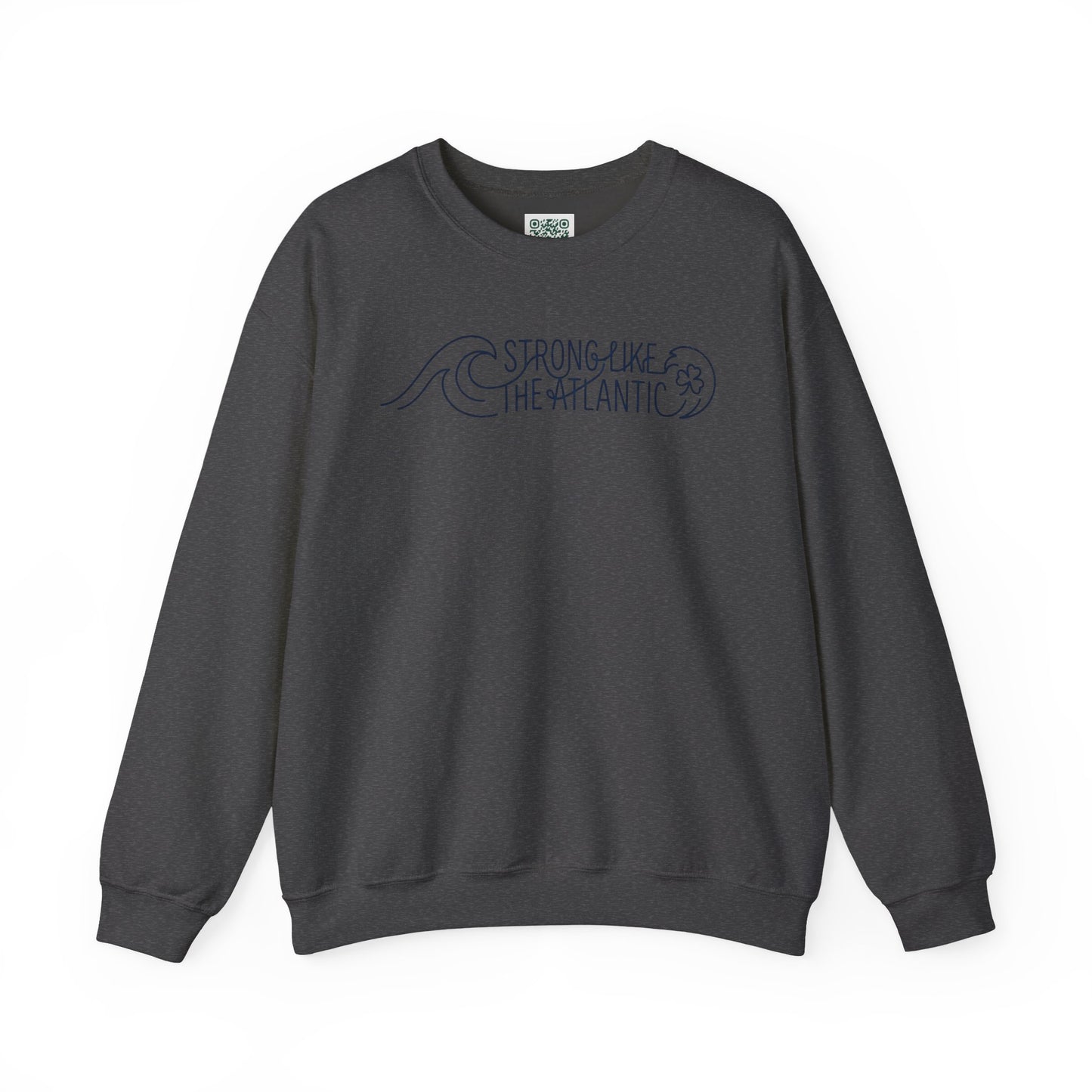 Irish Crewneck Sweatshirt — "Strong Like the Atlantic" Minimal Wave Design