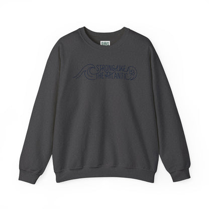 Irish Crewneck Sweatshirt — "Strong Like the Atlantic" Minimal Wave Design