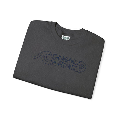 Irish Crewneck Sweatshirt — "Strong Like the Atlantic" Minimal Wave Design