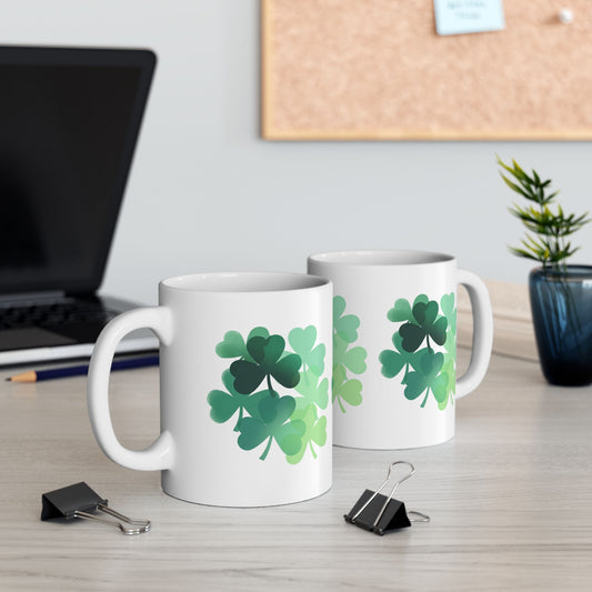 St. Patrick’s Shamrock Ceramic Mug — Green Clover Pattern (11oz, 15oz)