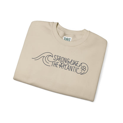 Irish Crewneck Sweatshirt — "Strong Like the Atlantic" Minimal Wave Design