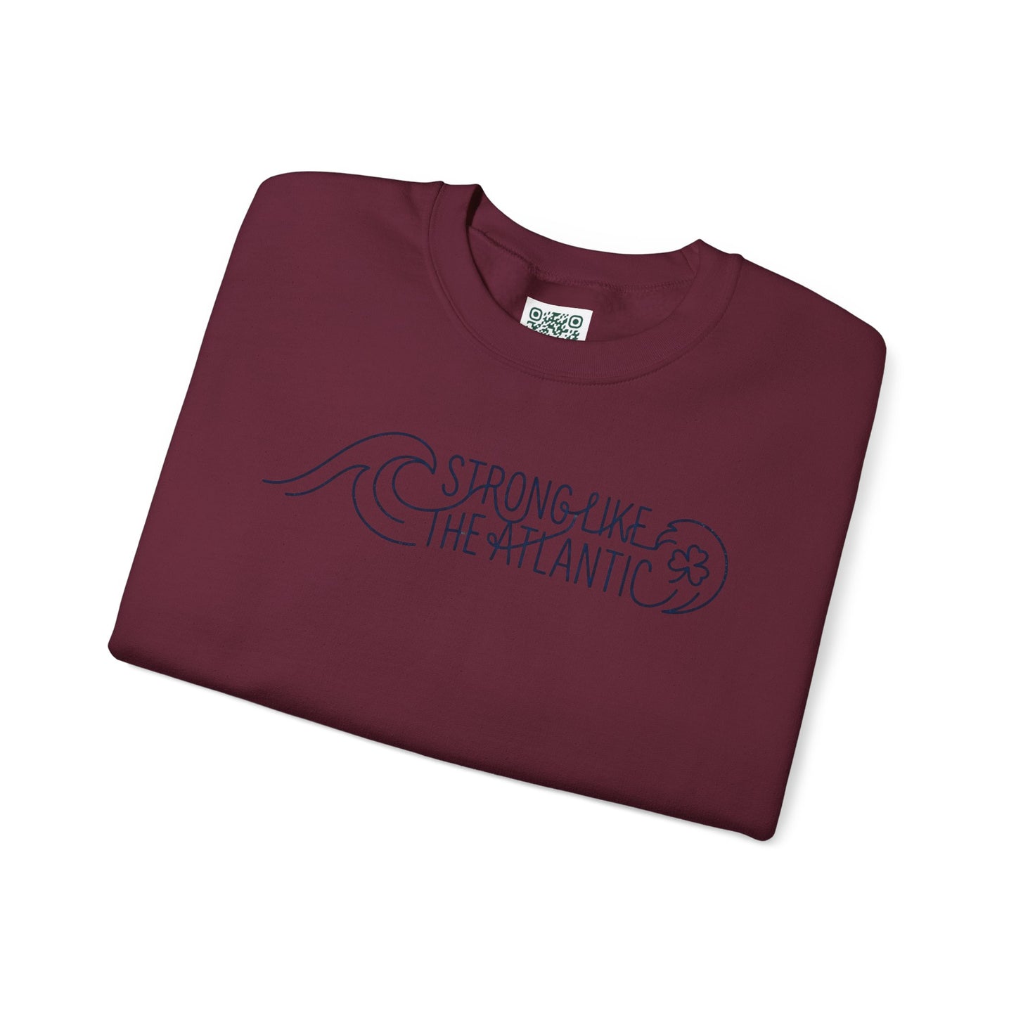 Irish Crewneck Sweatshirt — "Strong Like the Atlantic" Minimal Wave Design
