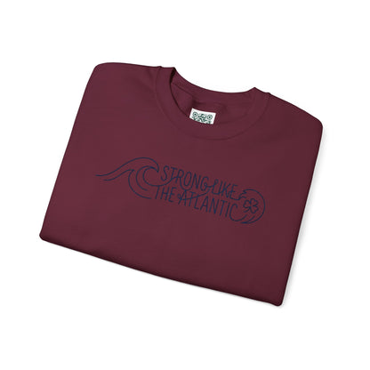 Irish Crewneck Sweatshirt — "Strong Like the Atlantic" Minimal Wave Design