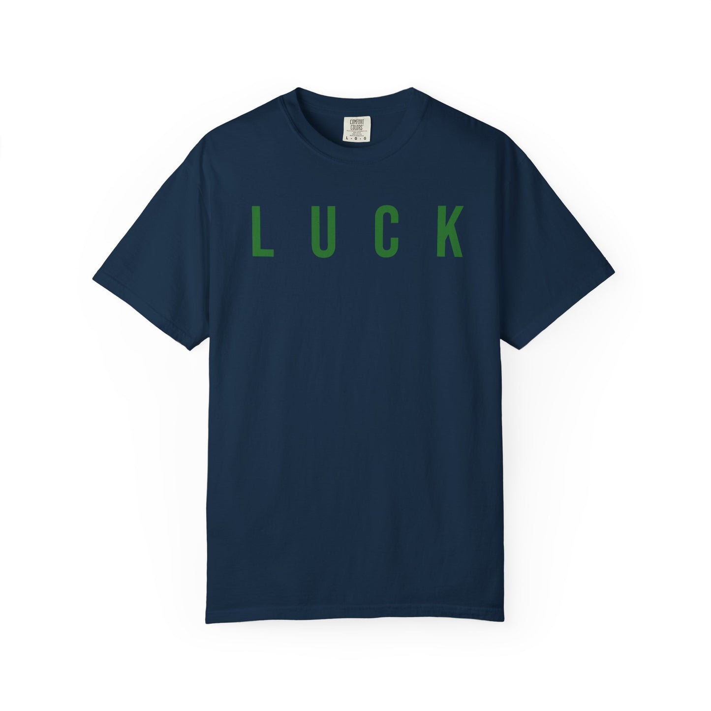 Luck T-Shirt — Simple Green 'LUCK' Tee with Shamrock Back