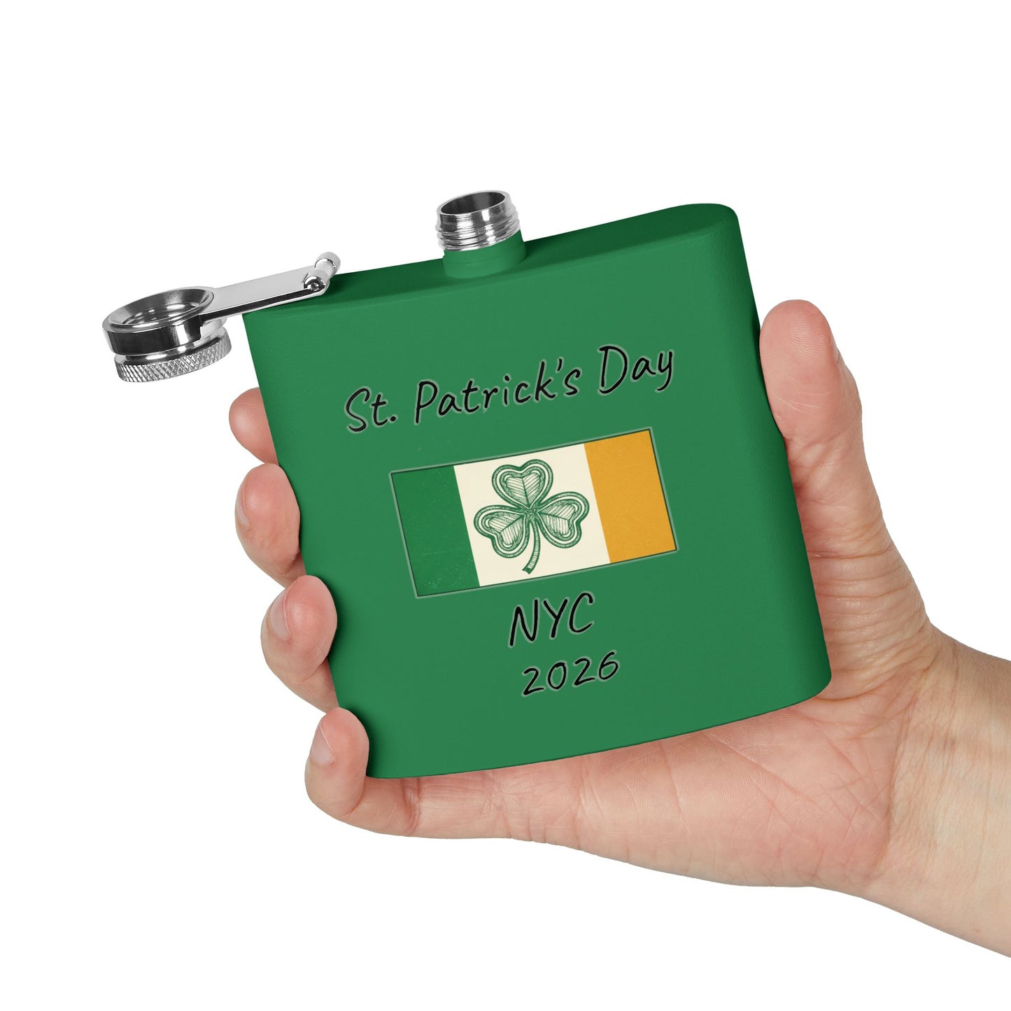 Stainless Steel Flask — Personalize St. Patrick's Day NYC 2026 Design