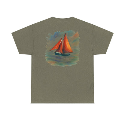 Personalized Irish Tides Unisex Heavy Cotton Tee | Galway Hooker Watercolor | Nautical Ocean Lover Gift