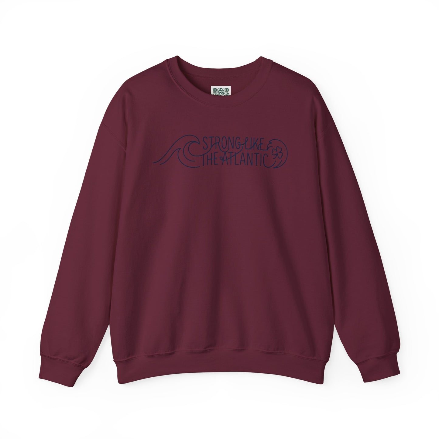 Irish Crewneck Sweatshirt — "Strong Like the Atlantic" Minimal Wave Design