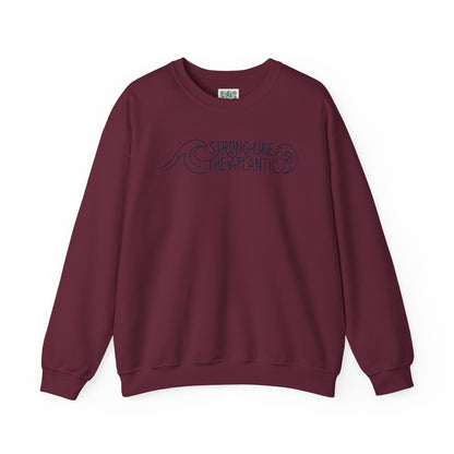 Irish Crewneck Sweatshirt — "Strong Like the Atlantic" Minimal Wave Design