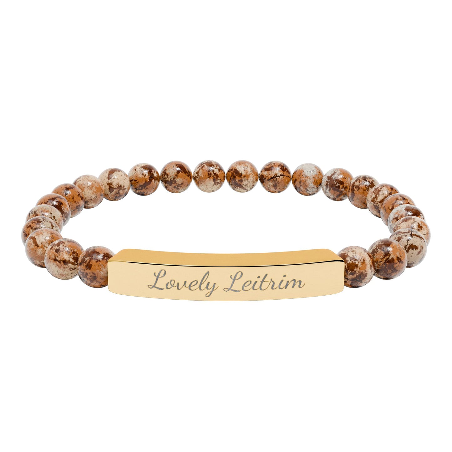 Personalized Engraved Natural Stone Stretch Bracelet — Custom Irish Message