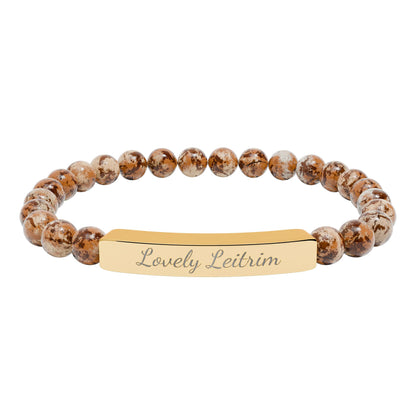Personalized Engraved Natural Stone Stretch Bracelet — Custom Irish Message