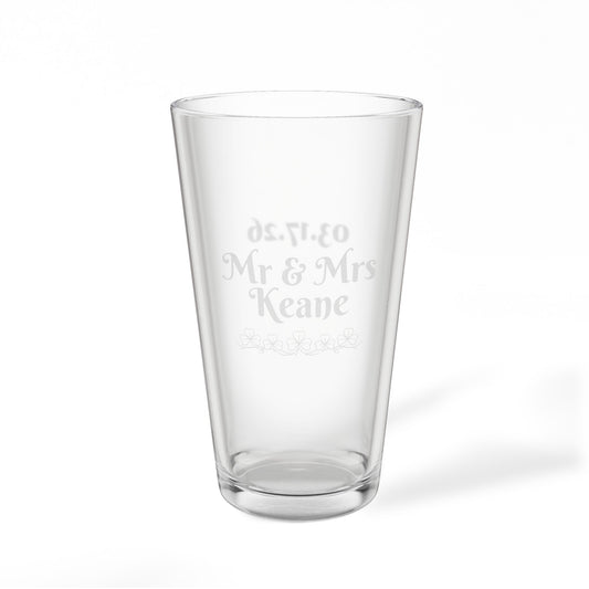 Engraved 16oz Pint Mixing Glass — Personalized Mr. & Mrs. Wedding Keepsake