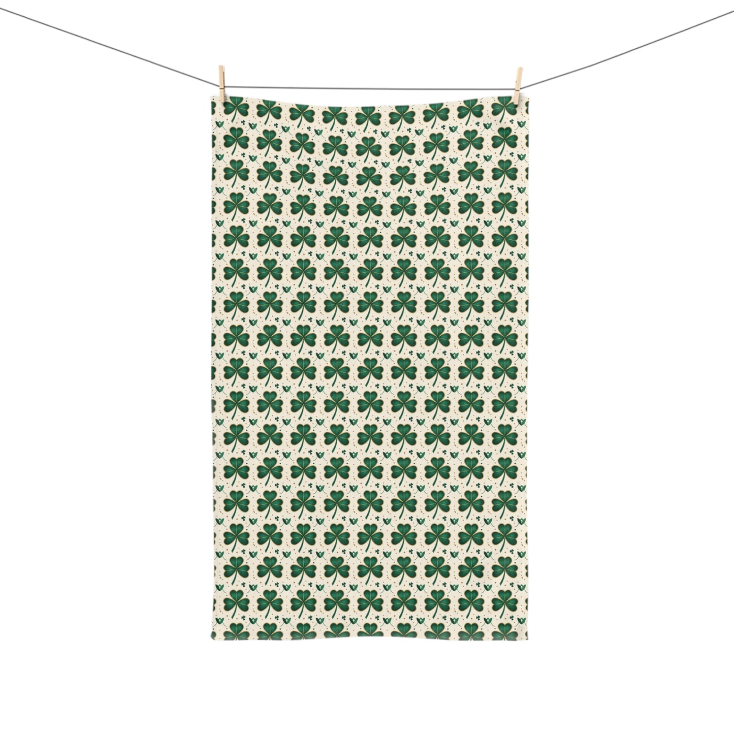 Shamrock Pattern Hand Towel — St. Patrick's Day Green Clover Kitchen Linen