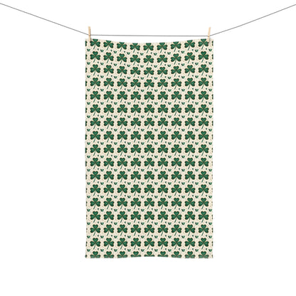 Shamrock Pattern Hand Towel — St. Patrick's Day Green Clover Kitchen Linen